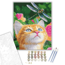 Számfestő.hu Szitakötő és cica - számfestő készlet – 40×50 cm (Keretre feszítve) kreatív és készségfejlesztő