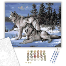 Számfestő.hu Szürke farkasok - számfestő készlet – 40×50 cm (Keretre feszítve) kreatív és készségfejlesztő