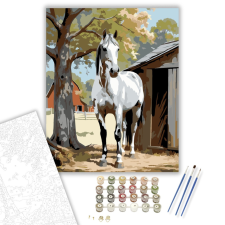Számfestő.hu Szürke Ló az Istállónál - számfestő készlet – 40×50 cm (Keretre feszítve) kreatív és készségfejlesztő
