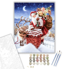 Számfestő.hu Télapó a háztetőn - számfestő készlet – 40×50 cm (Keretre feszítve) kreatív és készségfejlesztő