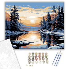 Számfestő.hu Téli Naplemente - számfestő készlet – 40×50 cm (Keretre feszítve) kreatív és készségfejlesztő