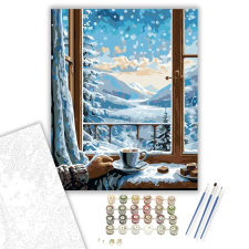 Számfestő.hu Téli Táj Ablakon Át - számfestő készlet – 80×100 cm (Keret nélkül) kreatív és készségfejlesztő
