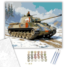 Számfestő.hu Téli Tájban Haladó Tank - számfestő készlet – 80×100 cm (Keretre feszítve) kreatív és készségfejlesztő