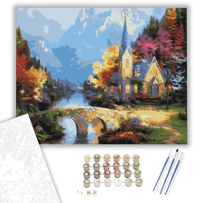 Számfestő.hu Templom a Folyóparton - számfestő készlet – 40×50 cm (Keretre feszítve) kreatív és készségfejlesztő