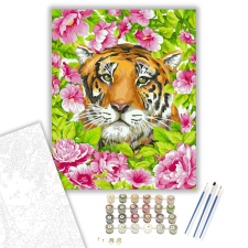 Számfestő.hu Tigris virágban - számfestő készlet – 40×50 cm (Keretre feszítve) kreatív és készségfejlesztő
