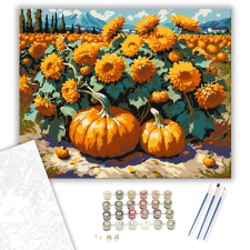 Számfestő.hu Tökvirágokkal díszített őszi táj - számfestő készlet – 40×50 cm (Keretre feszítve) kreatív és készségfejlesztő