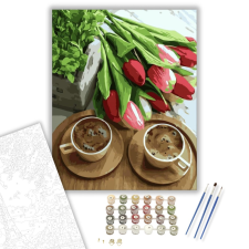 Számfestő.hu Tulipán és kávé - számfestő készlet – 40×50 cm (Keretre feszítve) kreatív és készségfejlesztő