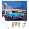 Számfestő.hu Türkiz Retro Autó az 50-es Évek Étkezdéjénél - számfestő készlet – 50×60 cm (Keret nélkül)