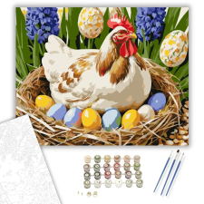 Számfestő.hu Tyúk Húsvéti Tojásokkal - számfestő készlet – 80×100 cm (Keretre feszítve) kreatív és készségfejlesztő