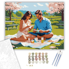 Számfestő.hu Valentin-napi Piknik Szerelmespárral - számfestő készlet – 40×50 cm (Keretre feszítve) kreatív és készségfejlesztő