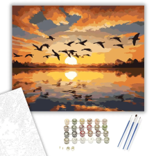 Számfestő.hu Vándorló Lúdraj Naplementében - számfestő készlet – 50×60 cm (Keretre feszítve) kreatív és készségfejlesztő