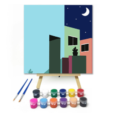 Számfestő.hu Város Éjszaka - gyerek számfestő készlet – 20×20 cm (Keretre feszítve) kreatív és készségfejlesztő