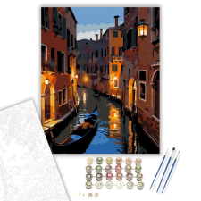 Számfestő.hu Velencei Gondola Esti Fényekben - számfestő készlet – 40×50 cm (Keretre feszítve) kreatív és készségfejlesztő