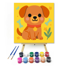 Számfestő.hu Vidám Kutyus Csontokkal - gyerek számfestő készlet – 20×20 cm (Keretre feszítve) kreatív és készségfejlesztő