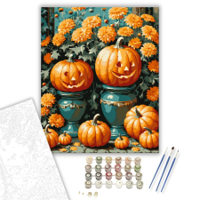 Számfestő.hu Vidám töklámpások virágokkal - számfestő készlet – 40×50 cm (Keretre feszítve) kreatív és készségfejlesztő