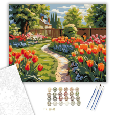 Számfestő.hu Vidékies Tulipánkert Pillangókkal - számfestő készlet – 40×50 cm (Keretre feszítve) kreatív és készségfejlesztő