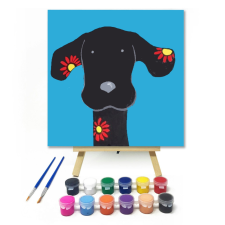 Számfestő.hu Virágos Kutya - gyerek számfestő készlet – 20×20 cm (Keretre feszítve) kreatív és készségfejlesztő