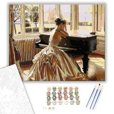 Számfestő.hu Zongorázó Nő - számfestő készlet – 40×50 cm (Keretre feszítve) kreatív és készségfejlesztő