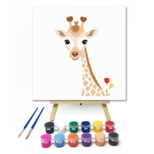 Számfestő.hu Zsiráf virággal - gyerek számfestő készlet – 20×20 cm (Keretre feszítve) kreatív és készségfejlesztő