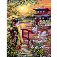 Számfestő Japánkert - Royal Paris - Előfestett Gobelin Hímzőkanava 65x75 cm kreatív és készségfejlesztő