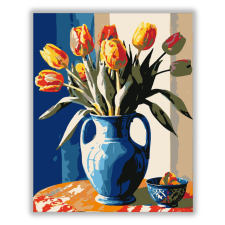 Számfestő Kék vázában tündöklő tulipánok - számfestő készlet kreatív és készségfejlesztő