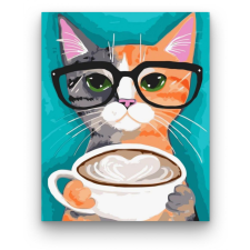 Számfestő Macska kávéval - számfestő készlet kreatív és készségfejlesztő