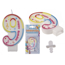Számgyertya Happy Birthday felírattal 9-es szám party kellék