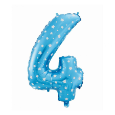 Számok Blue with Stars, Kék 4-es szám fólia lufi 61 cm party kellék