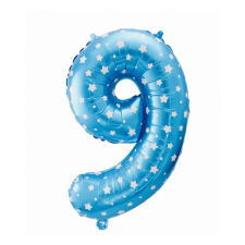 Számok Blue with Stars, Kék 9-es szám fólia lufi 64 cm party kellék