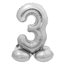 Számok Ezüst 3-as Silver szám fólia lufi talppal 72 cm party kellék