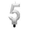 Számok Ezüst 5-ös Diamond Metallic számgyertya, tortagyertya