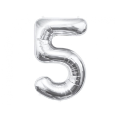 Számok Ezüst Silver 5-ös szám fólia lufi 85 cm party kellék