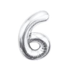 Számok Ezüst Silver 6-os szám fólia lufi 85 cm party kellék