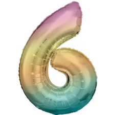 Számok Pastel Rainbow óriás szám fólia lufi 6-os, 83 cm party kellék