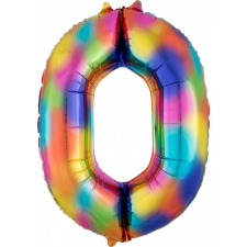 Számok Rainbow óriás szám fólia lufi 0-ás, 88*63 cm party kellék