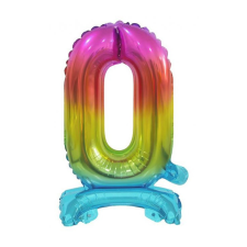 Számok Rainbow, Színes mini 0-ás szám fólia lufi talppal 38 cm party kellék