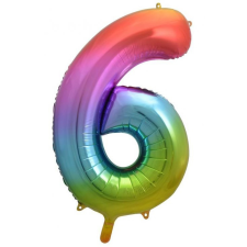 Számok Rainbow, Szivárvány 6-os szám fólia lufi 85 cm party kellék
