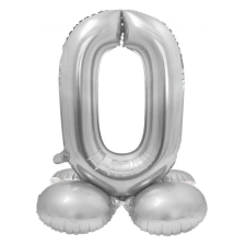 Számok Silver, Ezüst 0-ás szám fólia lufi talppal 72 cm party kellék