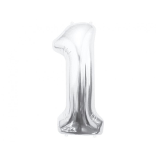 Számok Silver, Ezüst 1-es szám fólia lufi 85 cm party kellék