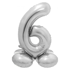 Számok Silver, Ezüst 6-os szám fólia lufi talppal 72 cm party kellék
