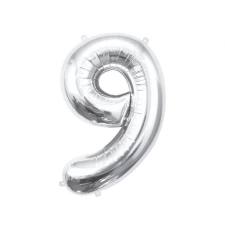 Számok Silver, Ezüst 9-es szám fólia lufi 85 cm party kellék