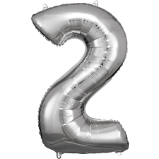 Számok Silver óriás szám fólia lufi 2-es, 86*53 cm party kellék
