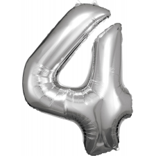 Számok Silver óriás szám fólia lufi 4-es, 86*66 cm party kellék
