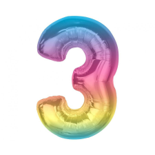 Számok Színes 3-as Rainbow szám fólia lufi 92 cm party kellék