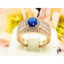  Szantina antiallergén oldalt apró cirkóniaköves gyűrű nagy központi kővel-kék-18k gyűrű