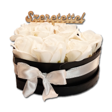  Szappanrózsa szívbox, fekete rózsadoboz - fehér szappan