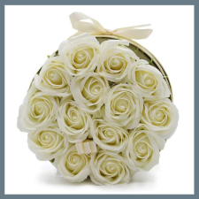  Szappanvirág ajándékcsokor - 14 krém színű rózsa - kerek dobozban GSFB-09 szappan