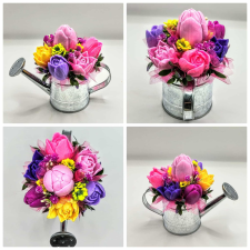  Szappanvirág csokor - Vegyes tulipán szappanvirág csokor - ezüst locsolókannában - 1. szappan