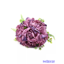  Szárított hatású rózsa csokor 7 ágú 30 cm - Lila dekoráció