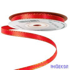  Szatén szalag arany szegéllyel 6mm x 20m - Piros szalag, masni
